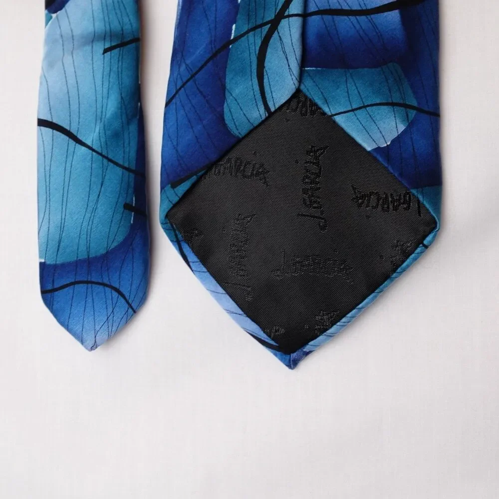 J. Garcia Moon Mountains Col: 51 100% Silk Tie Abstract Art Design Blue Black
